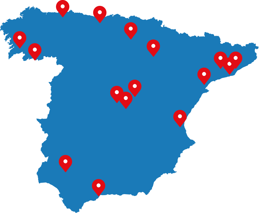 Mapa de España con ubicaciones de colaboradores